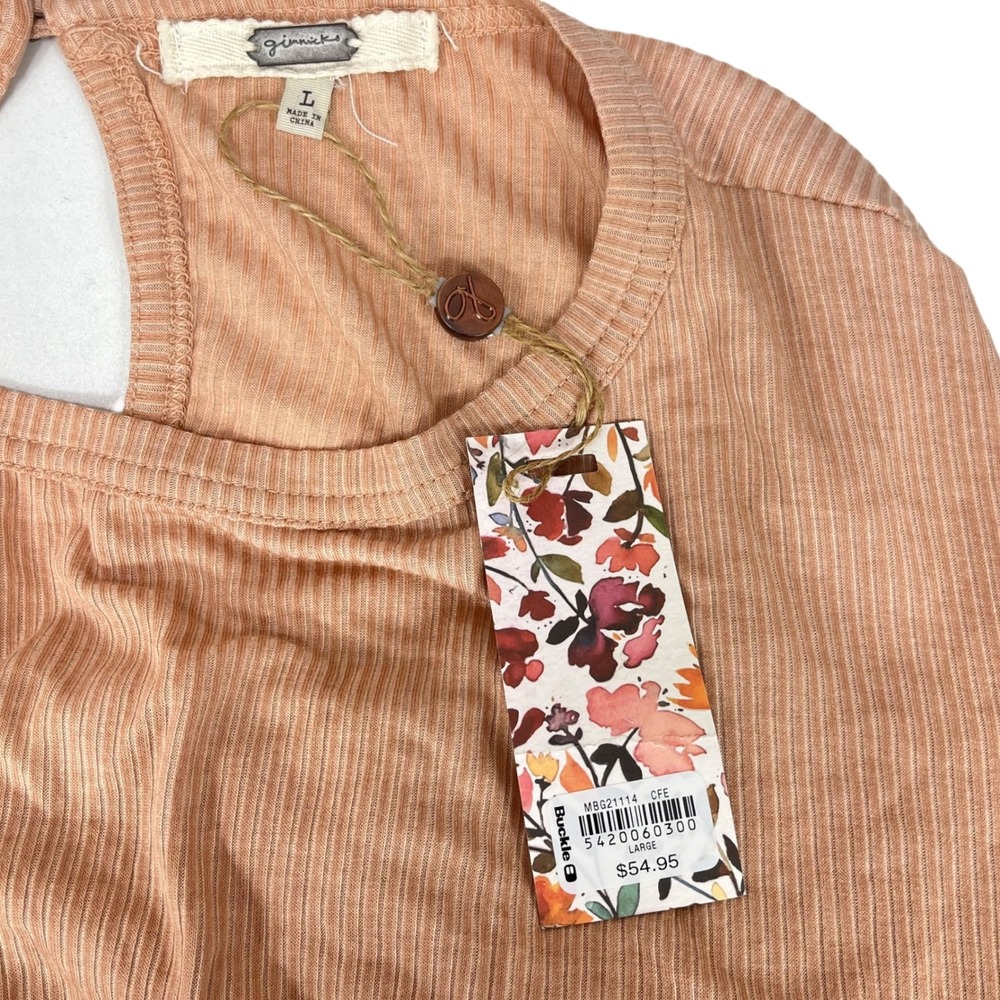 Gimmicks by BKE Women's Large‎ Peach Pink Lace Peasant Boho Flowy Blouse NWT - Picture 6 of 7